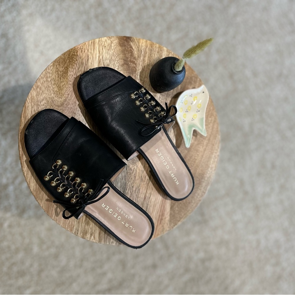 Kurt Geiger Used Black and Gold Mules